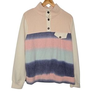 Ces Femme Womens Pastel Striped Colorblock Soft Fleece Pullover Sweater Large